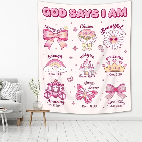 Vista 6 de Imirell Tapiz bohemio con citas positivas de arco iris, 59 pulgadas de ancho x 51 pulgadas de alto, palabras motivacionales inspiradoras para niños