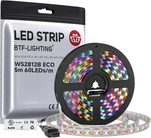 Vista 25 de BTF-LIGHTING WS2812B Tira LED RGB ECO, efectos de persecución 5050SMD direccionables individualmente, 3.3 pies, 60 píxeles/m, color de ensueño Negro