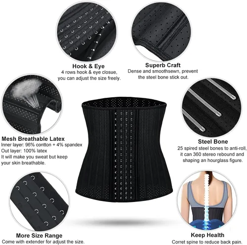 Vista 5 de Entrenador de cintura para mujer, corsé de látex para debajo del busto, faja deportiva con huesos de acero