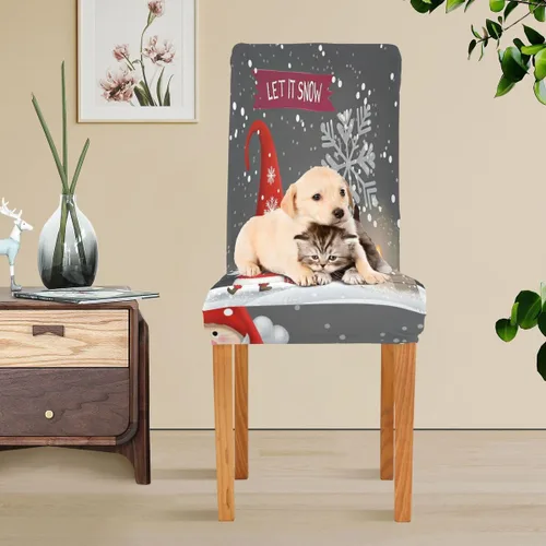 Vista 5 de Paquete de 4 fundas para sillas de comedor con diseño de gnomo de Navidad, impermeables, elásticas, extraíbles y lavables, para el hogar