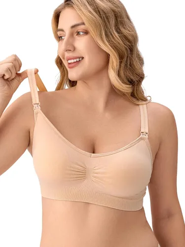 Vista 3 de Angelhood Brasier de lactancia para mujer, paquete de 5 unidades, brasier de lactancia materna sin costuras, sin costuras, con extensores de brasier
