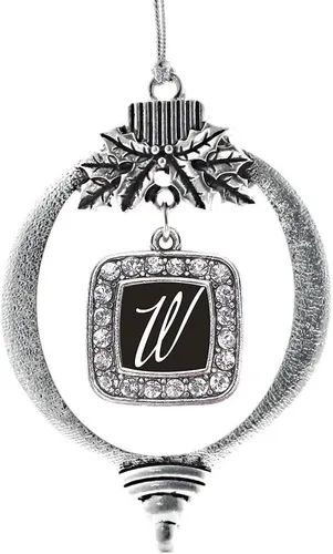 Vista 253 de Inspired Silver - Adorno con dije de reina de rodillo - Adornos navideños cuadrados de plata con joyas de circonita cúbica