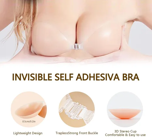 Vista 3 de YTXXDEUS Sujetador adhesivo de silicona para mujer, brasier adhesivo sin tirantes para mujer, brasier con levantamiento invisible para vestido sin