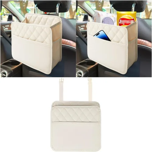 Vista 7 de Mandark Organizador de respaldo de asiento de automóvil, cuero PU, bolsillo de almacenamiento colgante para asiento trasero del vehículo, accesorios