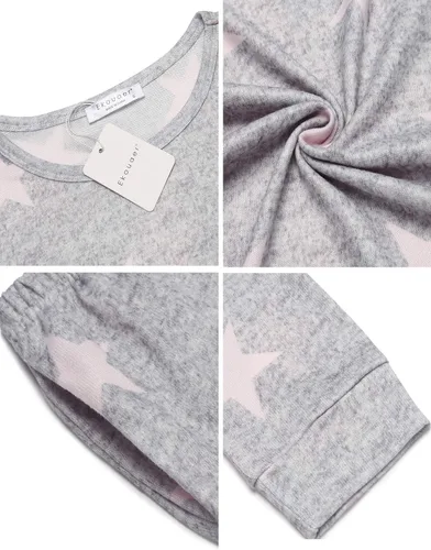 Vista 5 de Ekouaer Conjunto de pijama de manga larga para mujer, ropa de dormir suave con cuello redondo y bolsillos