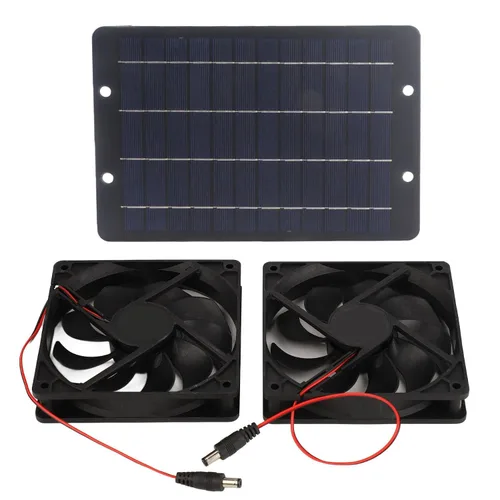 Vista 2 de Kit de ventiladores de panel solar, ventilador doble alimentado por panel solar de 10 W y 12 V, ventilador a dos aguas portátil, ventilador