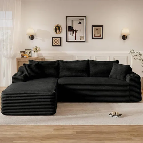 Vista 19 de Sofás seccionales sin hueso en forma de L de 108 pulgadas para sala de estar, moderno y cómodo sofá modular de pana comprimida de espuma