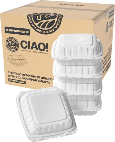 Vista 18 de CIAO! Contenedor negro con bisagras MFPP de 6"x6"x3" con tapa, 1 compartimento (caja de 300)