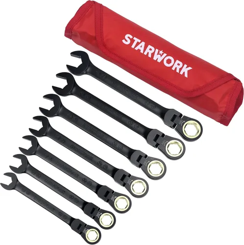 Vista 11 de STARWORK TRUE MECHANIC Juego de llaves de trinquete reversibles 10 en 1 de 2 piezas, extremo de caja doble, 120 dientes, GPLATING, SAE/métrico