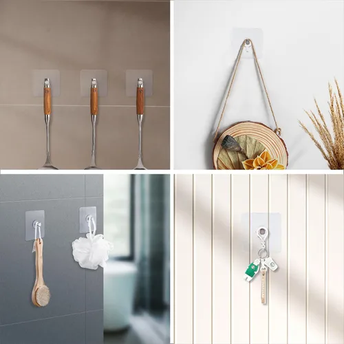 Vista 6 de Ganchos adhesivos sin taladros, 24 ganchos de fotos sin clavos, ganchos de pared sin clavos, ganchos de pared adhesivos para colgar para cocina
