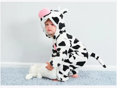 Vista 11 de Mameluco unisex de franela para bebé, disfraz de animal con capucha de dibujos animados