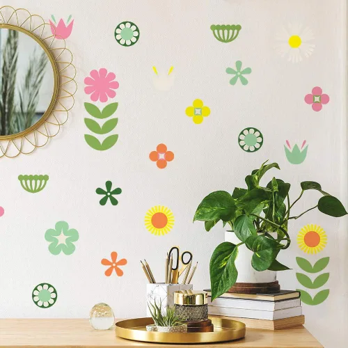 Vista 6 de Tempaper Calcomanías de pared retro florales autoadhesivas, multicolor Floral retro