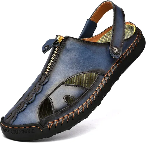 Vista 19 de Shaire Sandalias de hombre Zapatos de playa con punta cerrada de cuero al aire libre 99008negro