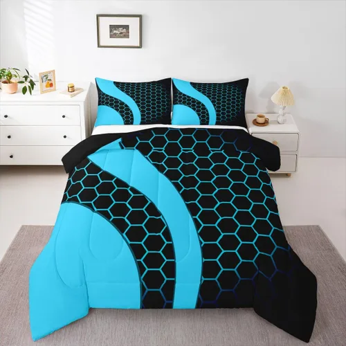 Vista 17 de Feelyou Juego de ropa de cama abstracta suave para niños y niñas, juego de edredón geométrico tamaño individual, edredón de rayas de microfibra