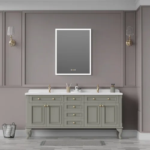 Vista 3 de Botiquines empotrados para baño con espejo, solo gabinete de medicina empotrado con desempañador, atenuador, tomas de corriente y USB, tres puertas