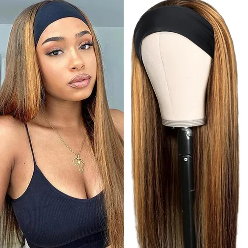 Vista 9 de Aiterina - Peluca de cabello humano con diadema de onda profunda para mujeres negras, cabello brasileño remy, sin pegamento, sin encaje frontal