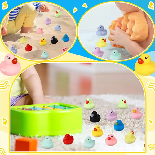 Vista 7 de Mini pato de goma a granel, juego de juguetes de baño a granel, mini patos coloridos para baby shower, decoración de fiesta de cumpleaños, regalo