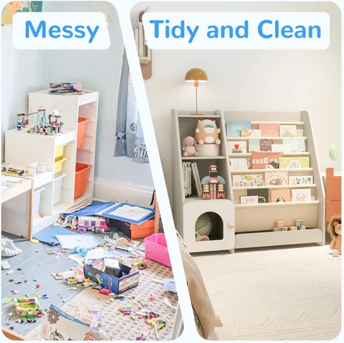 Vista 5 de Estantería para niños FKWin, organizador de almacenamiento de juguetes para niños, estante de almacenamiento para bebés, estanterías de madera