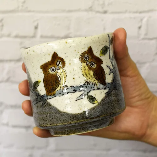 Vista 4 de Japanese Yunomi Tea Cup Owl KUTANI YAKI(ware)