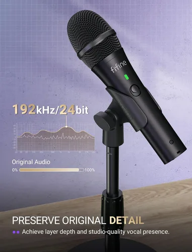 Vista 2 de FIFINE - Micrófono dinámico USB/XLR para grabación de podcast, juego de micrófono de mano de estudio con soporte de escritorio para voz, voz en off