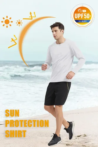 Vista 5 de MAGCOMSEN Camisas de manga larga para hombre con protección solar UV UPF 50+, para correr, pescar, de secado rápido