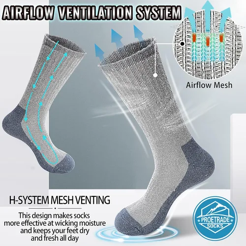 Vista 3 de ProEtrade 4 Pairs Merino Wool Hiking Socks Thermal Warm Winter Cushion Moisture Wicking Boot Socks for Men