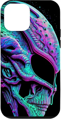 Vista 28 de iPhone 13 Pro Trippy Vaporwave Alien Head Skull Dripping Paint UFO Art Case