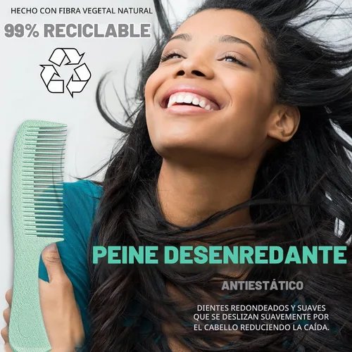 Vista 4 de Fiora Naturals - Juego de cepillos para el cabello para mujer, desenredante, cepillo redondo y peine Set de regalo verde