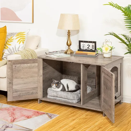 Vista 5 de HOOBRO Gabinete para Caja de Arena, Mueble para Caja de Arena de Gato con Divisor Removible, Mueble Grande para Caja de Arena Oculta, Casa de Madera