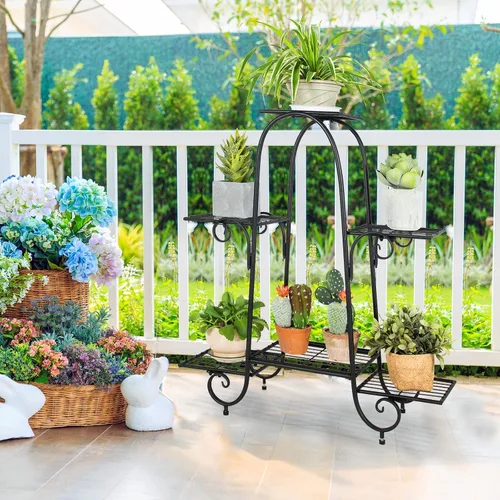 Vista 7 de Giantex Soporte de metal para macetas de 6 niveles, estante de exhibición de plantas para patio, jardín, balcón, hogar, estante de almacenamiento