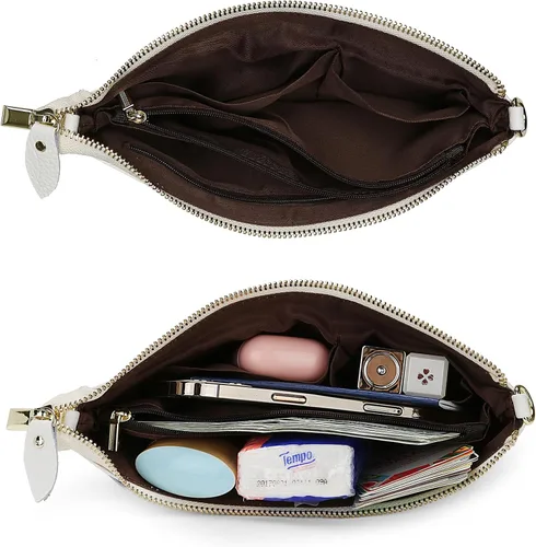 Vista 5 de YALUXE Clutch Wristlet - Cartera de piel auténtica con bloqueo RFID y cadena de hombro