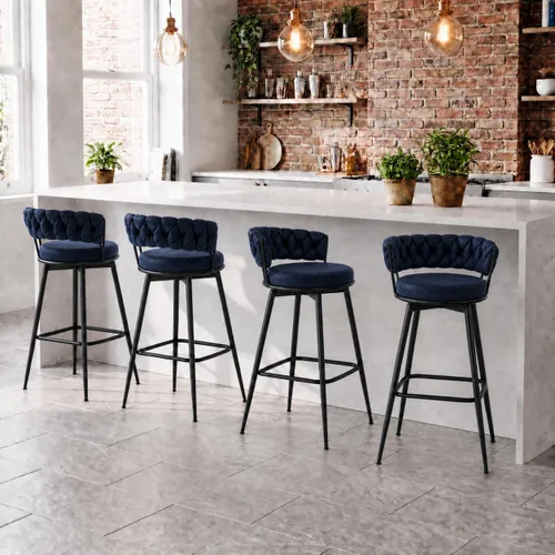 Vista 29 de Juego de 2 taburetes de bar tapizados para encimera de cocina, color beige