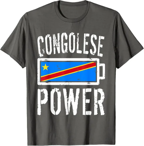 Vista 40 de Camiseta de batería de energía congoleña con bandera de República Democrática del Congo, Negro, S