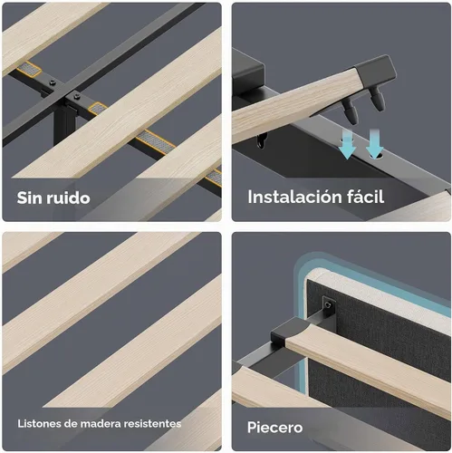 Vista 9 de LIKIMIO Marco de cama individual con 2 cajones de almacenamiento, estación de carga y luces LED, cama plataforma individual tapizada con cabecera