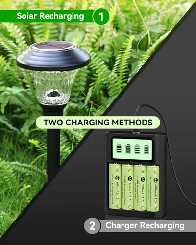 Vista 6 de Ni-MH AA 1.2v 600mAh batería recargable, doble A batería Double A 1.2V Solar Battery Pre-Charged, Low Self - Discharge for Outdoor Solar Lights