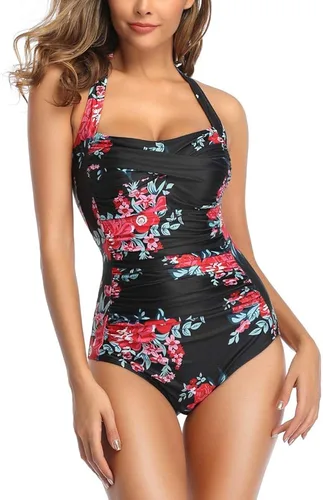 Vista 2 de Smismivo - Traje de baño con control del abdomen traje de baño de una pieza adelgazante de estilo vintage retro para mujer traje de baño fruncido