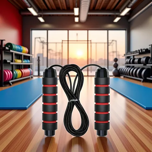 Vista 2 de Cuerda de saltar roja ajustable para entrenamiento, cuerda de saltar de fitness de 9.8 pies para hombres, mujeres y niños, cuerda de salto