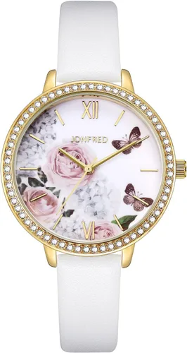 Vista 10 de Relojes para mujer, correa de cuero, relojes de cuarzo de lujo, impermeables, a la moda, reloj de pulsera creativo para mujeres y señoras
