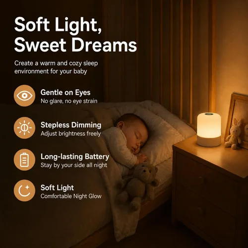 Vista 6 de Luz nocturna portátil para bebé, 2400 mAh, luz de huevo de 3 colores para guardería, lámpara LED pequeña recargable, luz nocturna táctil regulable