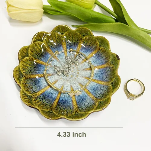 Vista 2 de Plato de cerámica para anillos de joyería, organizador de joyas, decoración del hogar, regalo de boda (verde brillante)