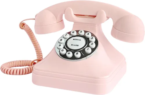Vista 9 de Teléfono de casa retro de línea fija, teléfono de escritorio antiguo con cable TelPal con cable, juego de teléfono analógico decorativo negro