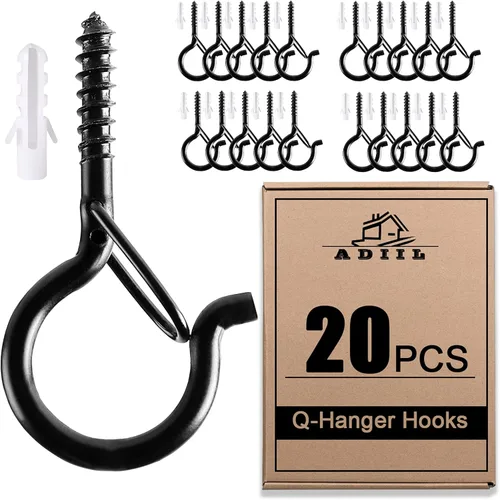 Vista 11 de ADIIL 12 ganchos Q con hebilla de seguridad, ganchos de tornillo resistentes al viento para colgar luces de cadena al aire libre, plantas, luces