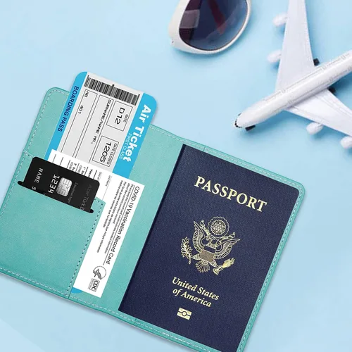 Vista 5 de Estuche para pasaporte, ranuras para pasaporte, tarjetero para pasaporte y tarjeta de vacunación, bonita funda para pasaporte para mujeres