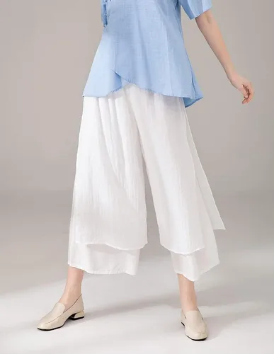 Vista 4 de Minibee Pantalones de pierna ancha para mujer capris de capa suelta pantalones de cintura elástica palazzo
