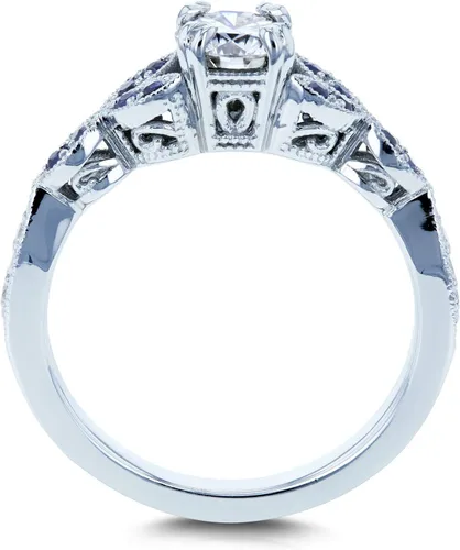 Vista 3 de Kobelli Anillo de compromiso frondoso de moissanita redonda con detalles de zafiro azul 5/8 CTW Oro blanco de 14 k (GH/VS, GH/I)