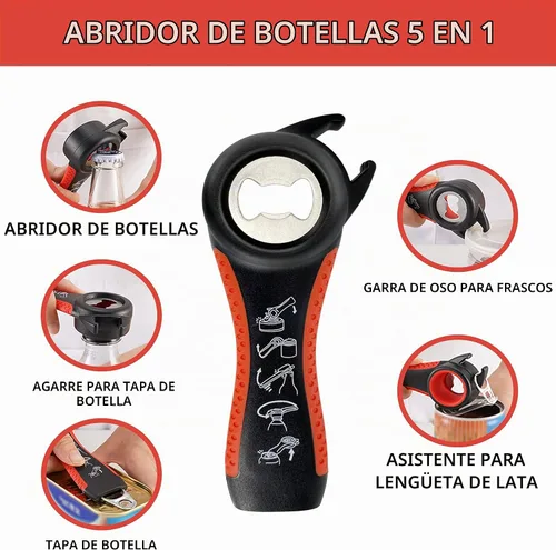 Vista 4 de Abridor de tarros para manos débiles, abridor de tarros fácil de girar para personas mayores con artritis, abridor de botellas multifunción 5 en 1