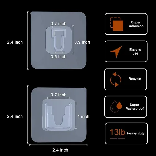 Vista 8 de Ganchos de pared adhesivos transparentes de doble cara, ganchos de pared adhesivos transparentes de doble cara, autoadhesivos sin uñas, sin daños
