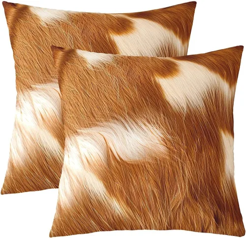 Vista 47 de Juego de 2 fundas de almohada con estampado de piel de vaca de 16"x16", fundas de cojín de piel de vaca para sala de estar, dormitorio, casa