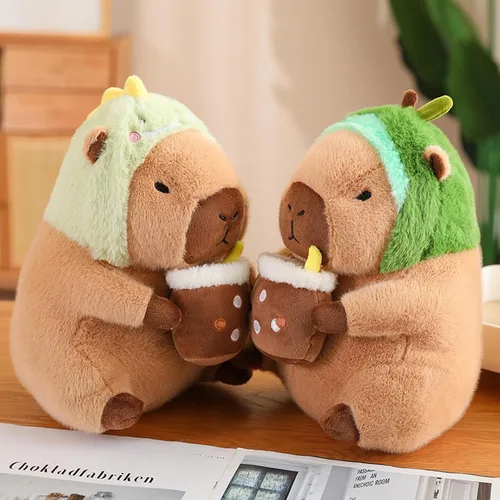 Vista 3 de Dinosaur Capibara de Peluche Bebiendo Té con Leche 11 Pulgadas Lindo Dino Capibara Animal de Peluche Ultra Suave Juguetes Kawaii Regalos para Niños