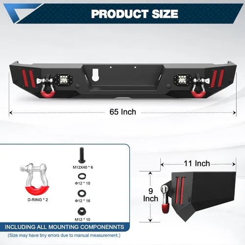Vista 3 de Gladiator - Parachoques trasero de ancho completo para Jeep Gladiator JT, parachoques negro texturizado con luces LED, orificios de sensor y anillos